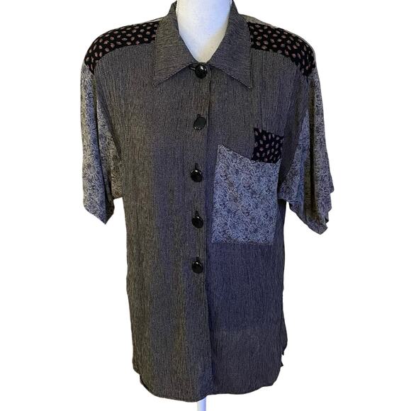 Vintage Platinum By Dorothy Schoelen L Mixed Print Button Front Tunic Top USA - Picture 1 of 5